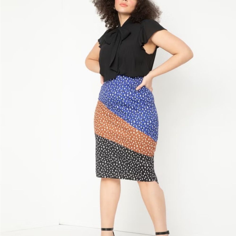 Eloquii Diagonal Print Neoprene Scuba Stretch Pencil Skirt